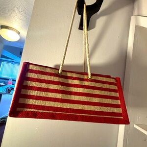 Red and Tan Striped hand Bag